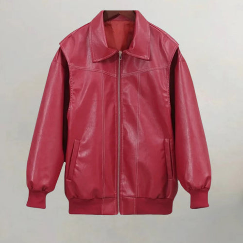 Damen Kunstlederjacke mit praktischen Taschen und elastischem Bund R&B