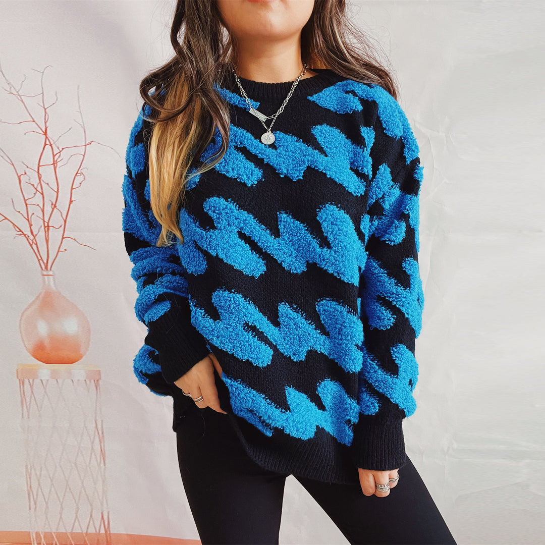Damen grob strukturiertes Sweatshirt mit kontrastierenden Mustern R&B