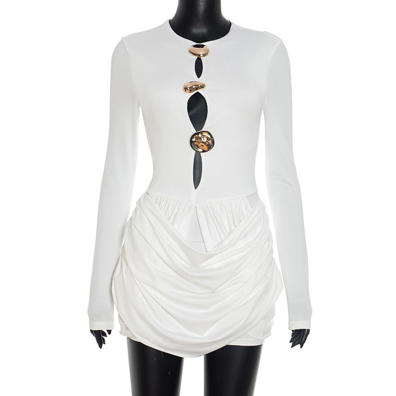 Damen elegantes Jumpsuit mit kreativen Cut-Outs und Raffungen R&B