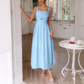 Damen Knielanges Leinenkleid mit ausgestelltem Rock und V-Ausschnitt R&B