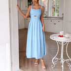 Damen Knielanges Leinenkleid mit ausgestelltem Rock und V-Ausschnitt R&B