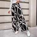 Damen Weit geschnittene Chiffon-Hosen mit modernem Grafikmuster R&B