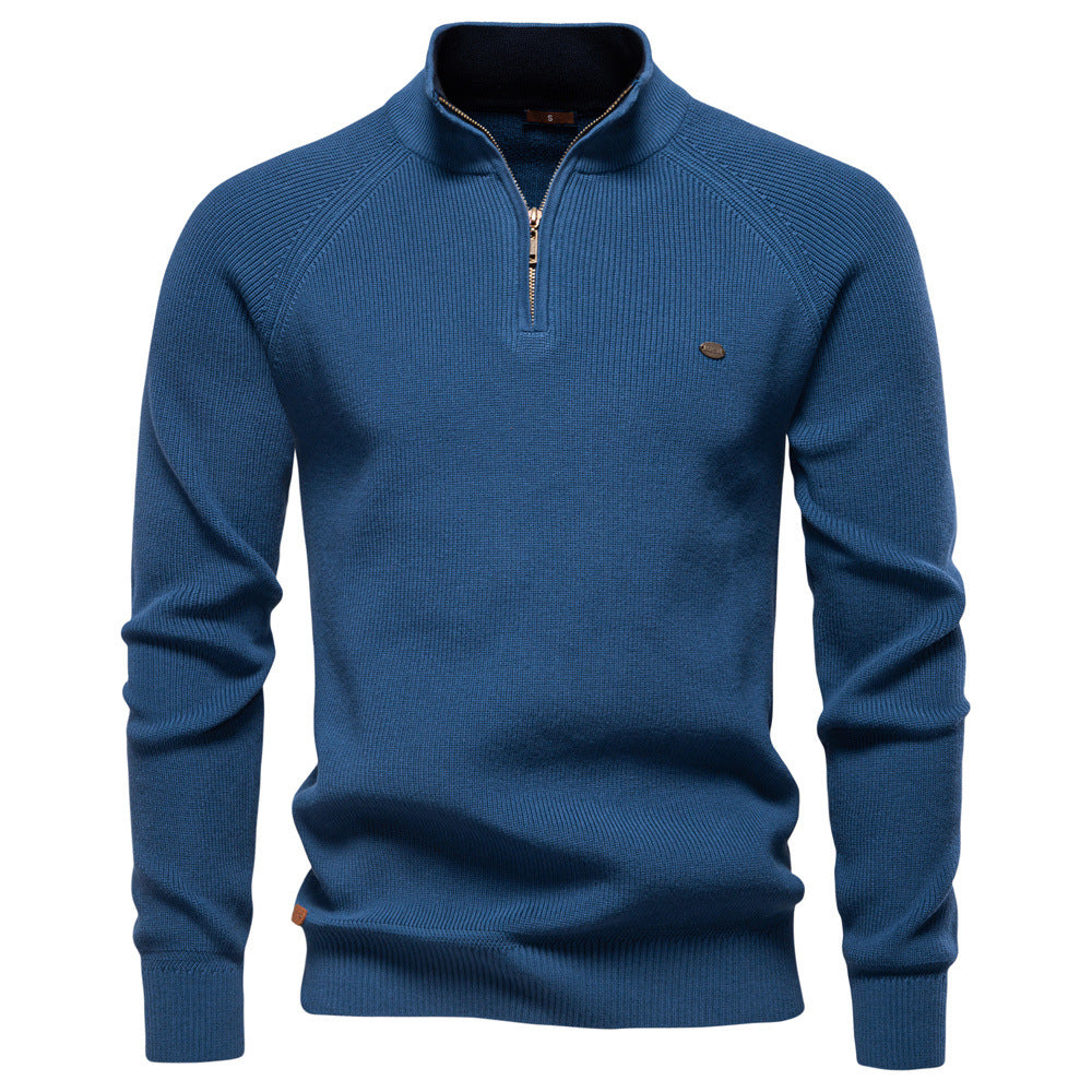 Herren Strickpullover mit halbem Reißverschluss und sportlichen Details R&B