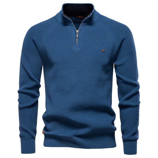 Herren Strickpullover mit halbem Reißverschluss und sportlichen Details R&B