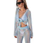 Damen luftiges Netzoberteil und High-Waist-Hose R&B