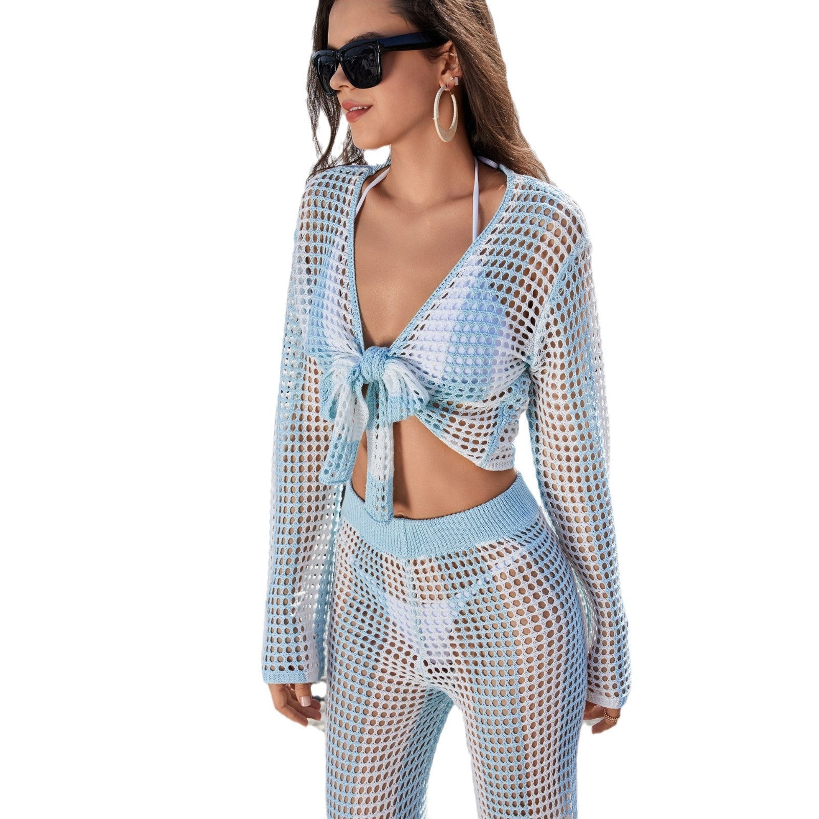 Damen luftiges Netzoberteil und High-Waist-Hose R&B