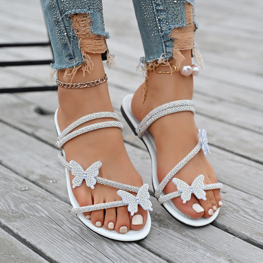 Damen elegante Sandalen mit funkelnden Schmetterlingsapplikationen und rutschfester Sohle R&B