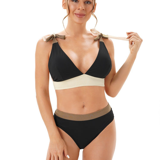 Damen Bikini-Set mit tiefem V-Ausschnitt und verstellbaren Trägerschleifen R&B