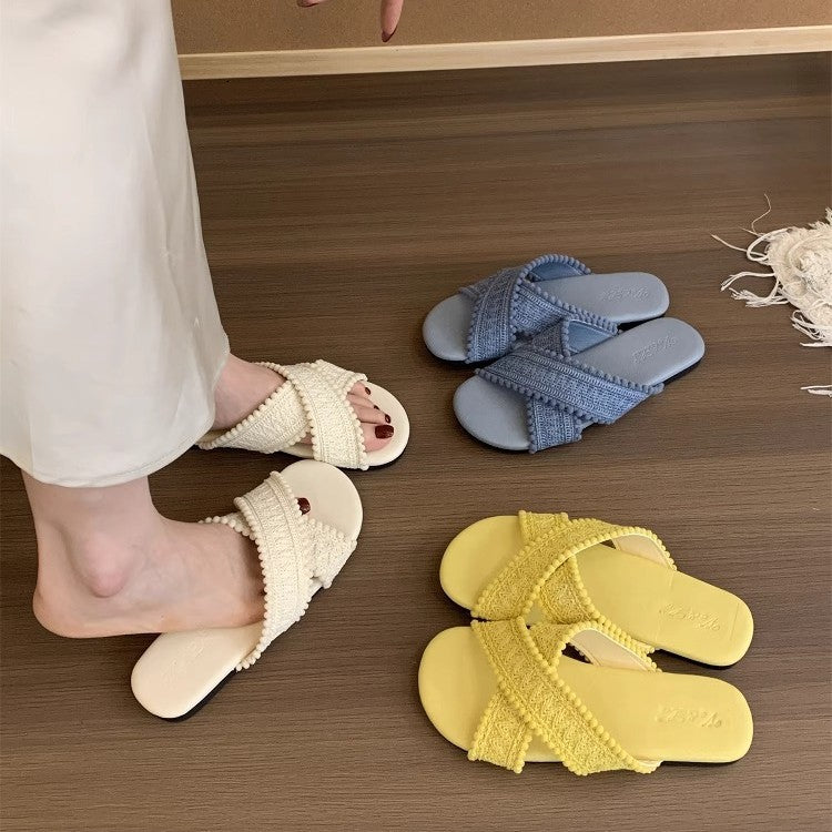Damen elegante Hausschläppchen mit dekorativen Riemen und komfortablem Fußbett R&B