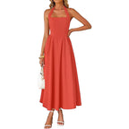 R&B | Cross Back O-Hals Maxikleid Leinen