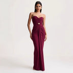 Damen Elegantes langes Abendkleid mit gerafftem Oberteil und goldener Schnalle R&B