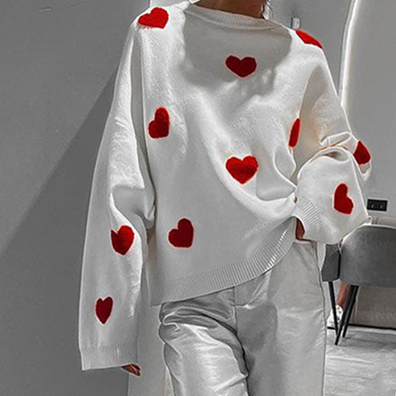 Damen lässiger Pullover mit Herzmotiv R&B