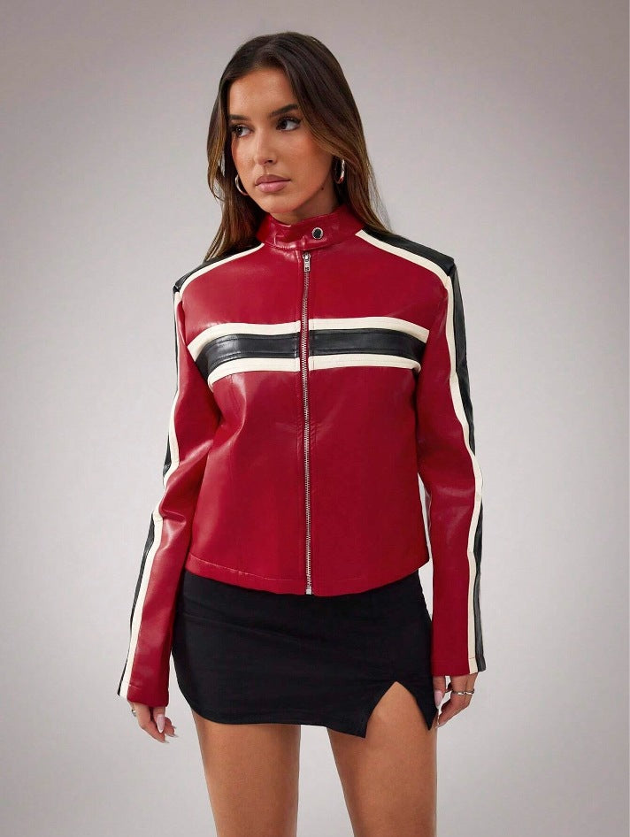 Damen Kunstlederjacke im sportlichen Retro-Design R&B