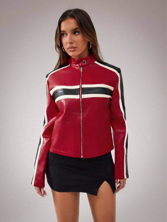 Damen Kunstlederjacke im sportlichen Retro-Design R&B