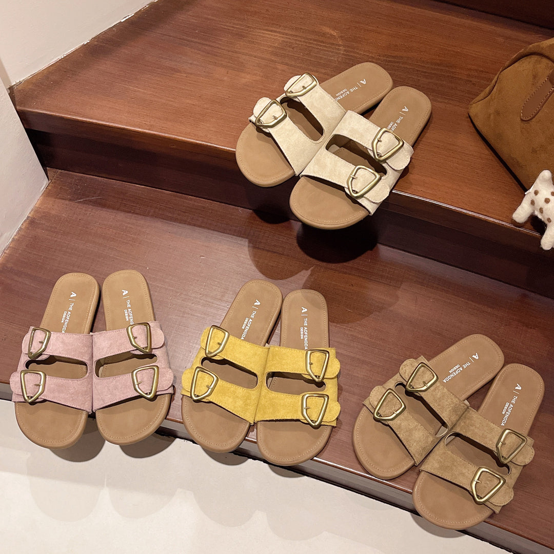 Damen Modische Sandalen mit doppeltem Riemen und eleganten Schnallen R&B