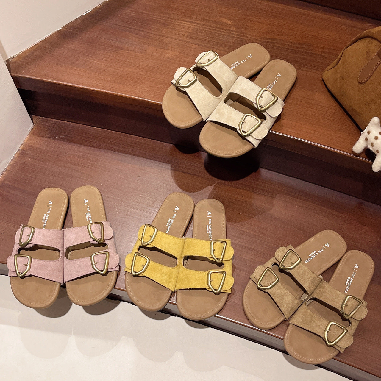 Damen Modische Sandalen mit doppeltem Riemen und eleganten Schnallen EB