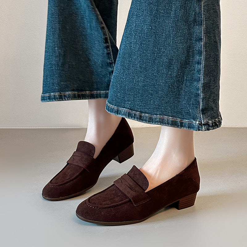 Damen modische Wildleder-Mokassins mit bequemem Blockabsatz R&B