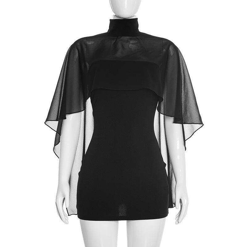Damen Elegante Wickelbluse mit transparenter Kapuze und asymmetrischem Saum R&B