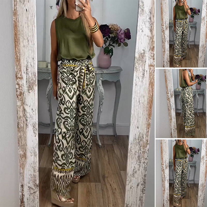 Damen weite Palazzo-Hose mit exklusivem Muster und modischer Taillierung Heidi-Mode