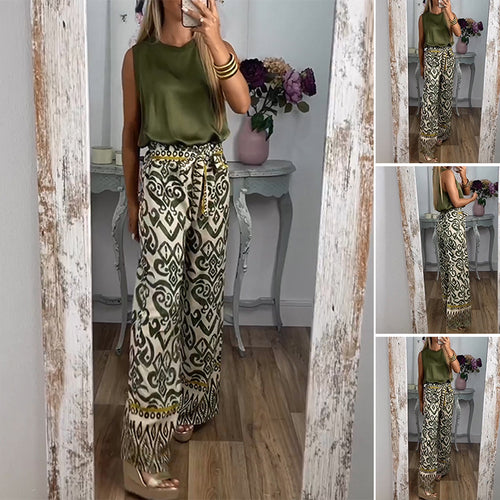 Damen weite Palazzo-Hose mit exklusivem Muster und modischer Taillierung Heidi-Mode