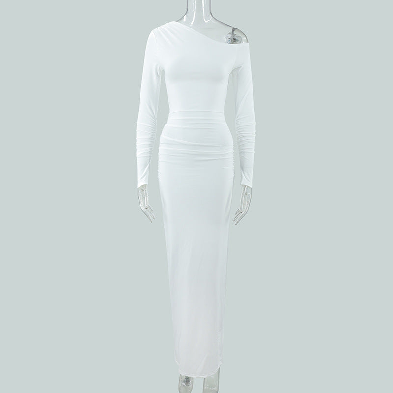 Damen elegantes One-Shoulder Maxikleid mit figurschmeichelnder Raffung R&B
