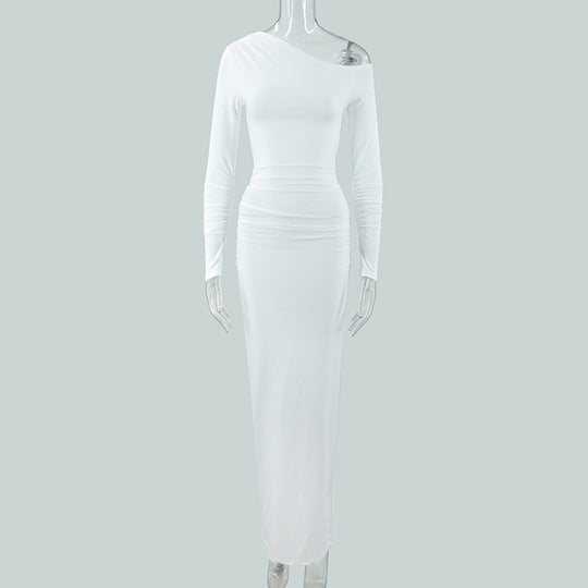 Damen elegantes One-Shoulder Maxikleid mit figurschmeichelnder Raffung R&B