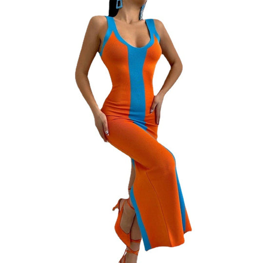 Damen figurbetontes Maxikleid mit grafischem Design R&B
