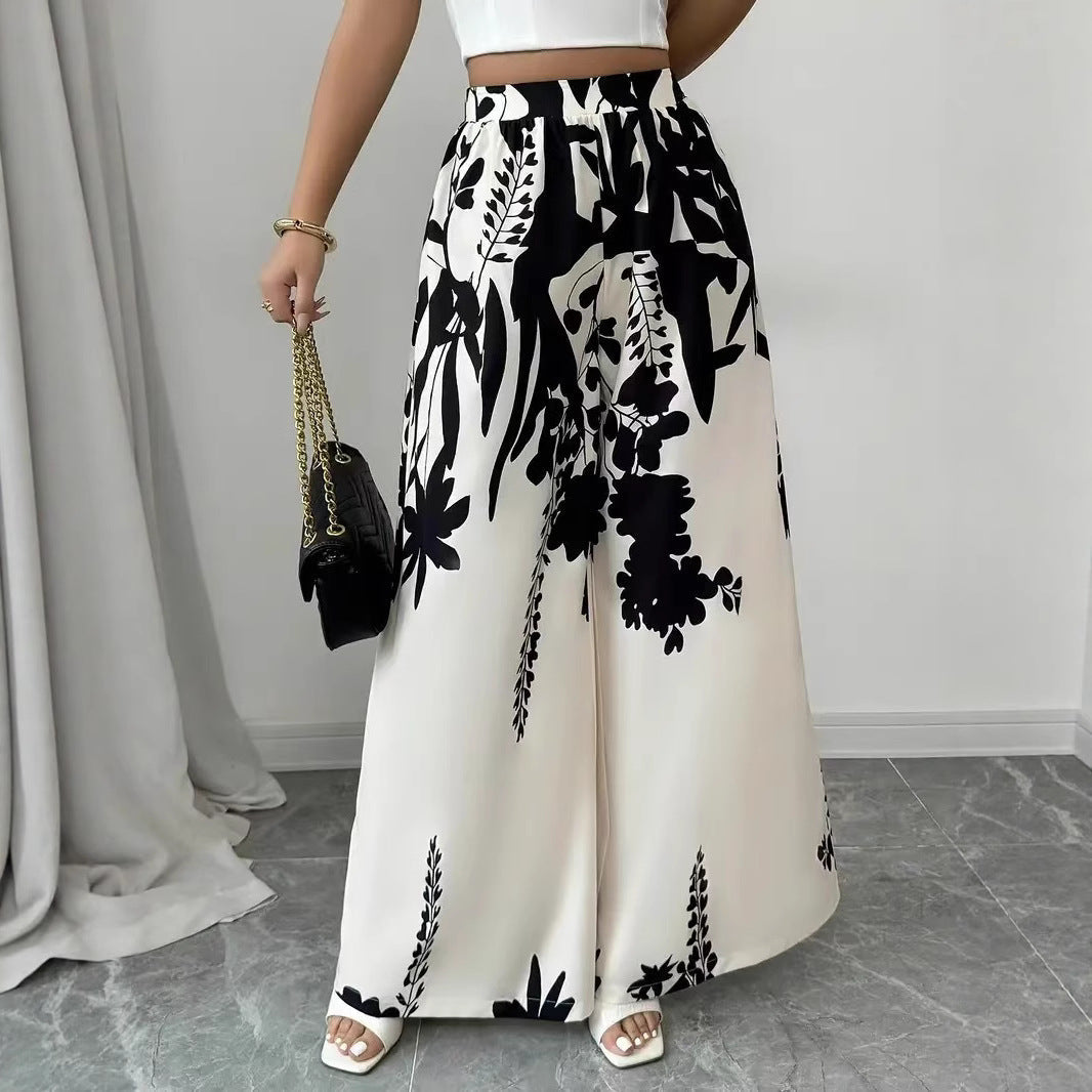 Damen weite Palazzo-Hose mit floralem Muster