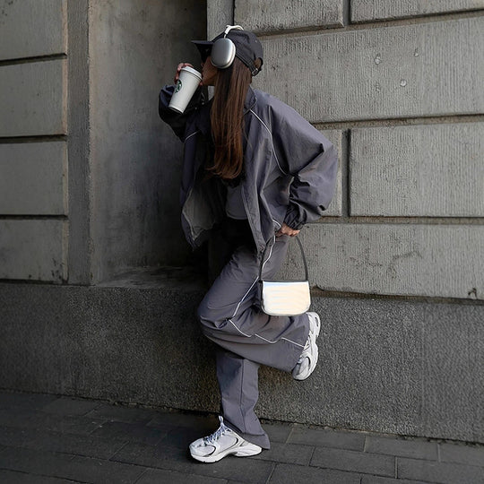 Damen sportliche Overalls mit weiten Beinen und elastischen Bündchen R&B