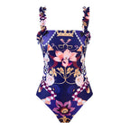 Damen Einteiler Badeanzug mit verspieltem Blumendesign und passendem Strandrock R&B