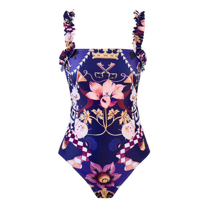 Damen Einteiler Badeanzug mit verspieltem Blumendesign und passendem Strandrock R&B