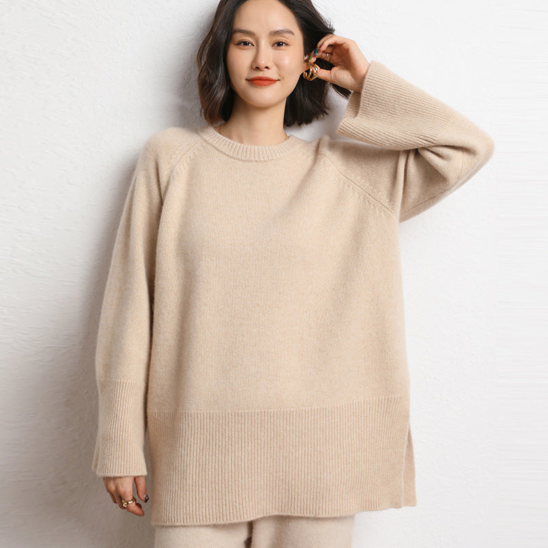 Damen Eleganter, lässiger Strickpullover mit weitem Schnitt und detailreichen Ärmeln R&B