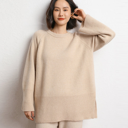 Damen Eleganter, lässiger Strickpullover mit weitem Schnitt und detailreichen Ärmeln R&B