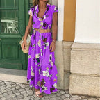 Damen Maxikleid mit Blumenmuster und elegantem Taillengürtel R&B