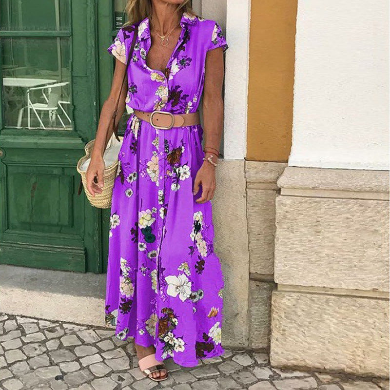 Damen Maxikleid mit Blumenmuster und elegantem Taillengürtel R&B