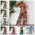 Damen Badeset mit floralem Design und lockeren Palazzohosen R&B