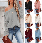Damen Strickpullover mit elegantem Lochmuster und voluminösen Ärmeln R&B