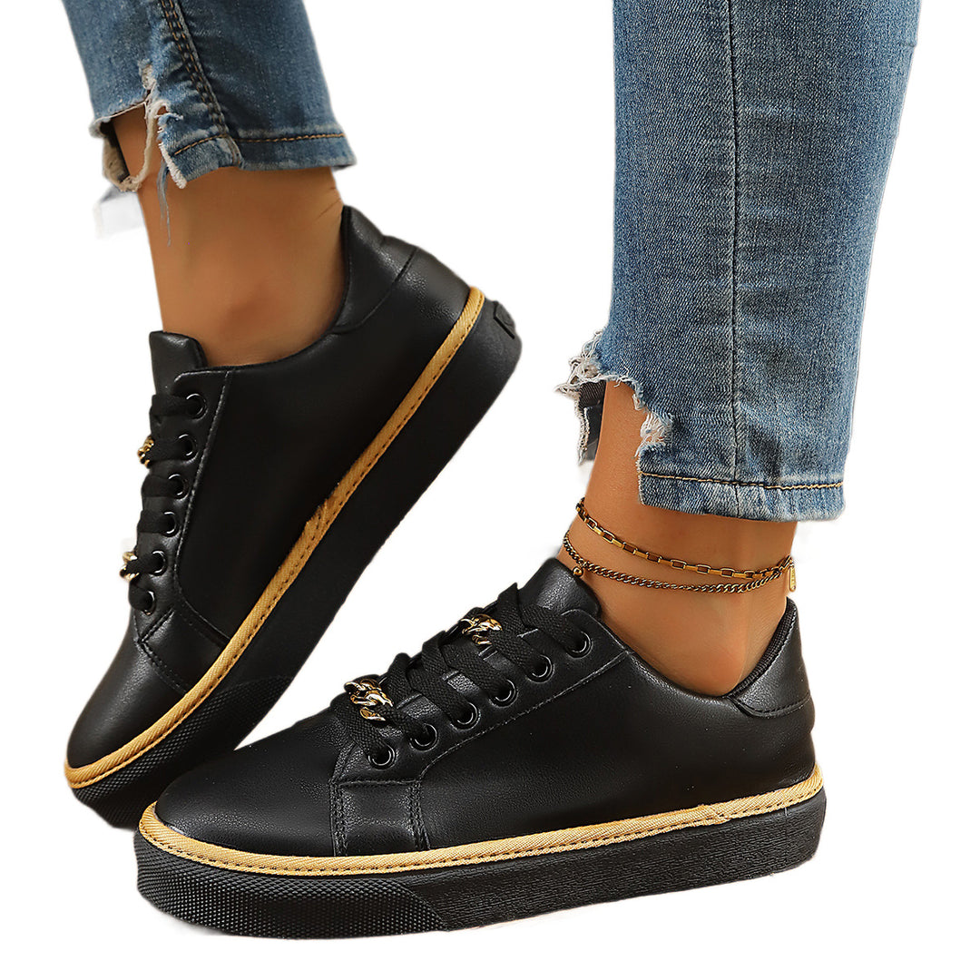 Damen Komfortable Sneaker mit hohem Sohlenrand und goldenen Akzenten R&B
