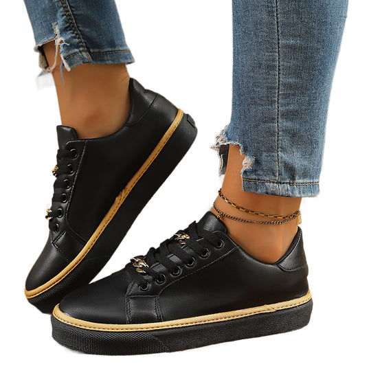 Damen Komfortable Sneaker mit hohem Sohlenrand und goldenen Akzenten R&B