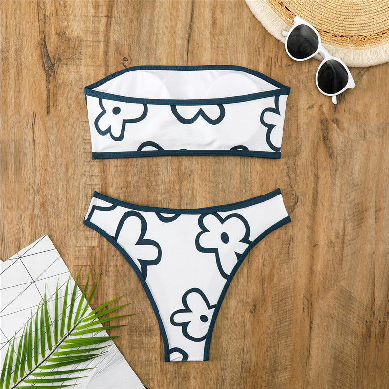 Damen Bandeau-Bikini mit floralem Muster und hohem Schnitt R&B