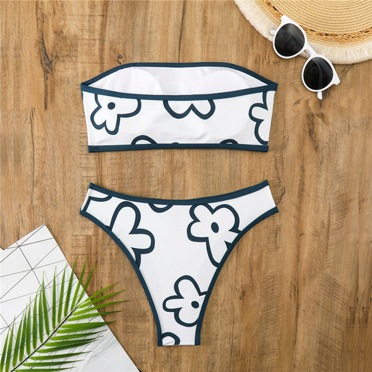 Damen Bandeau-Bikini mit floralem Muster und hohem Schnitt R&B