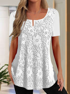 Damen Spitzenbluse mit floralem Design und Kurzarm R&B