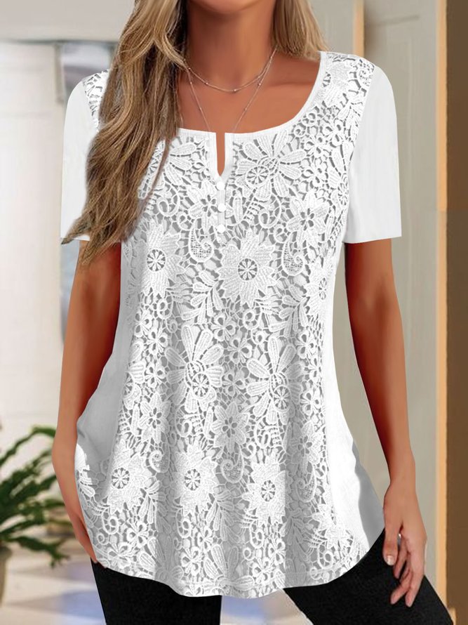 Damen Spitzenbluse mit floralem Design und Kurzarm R&B