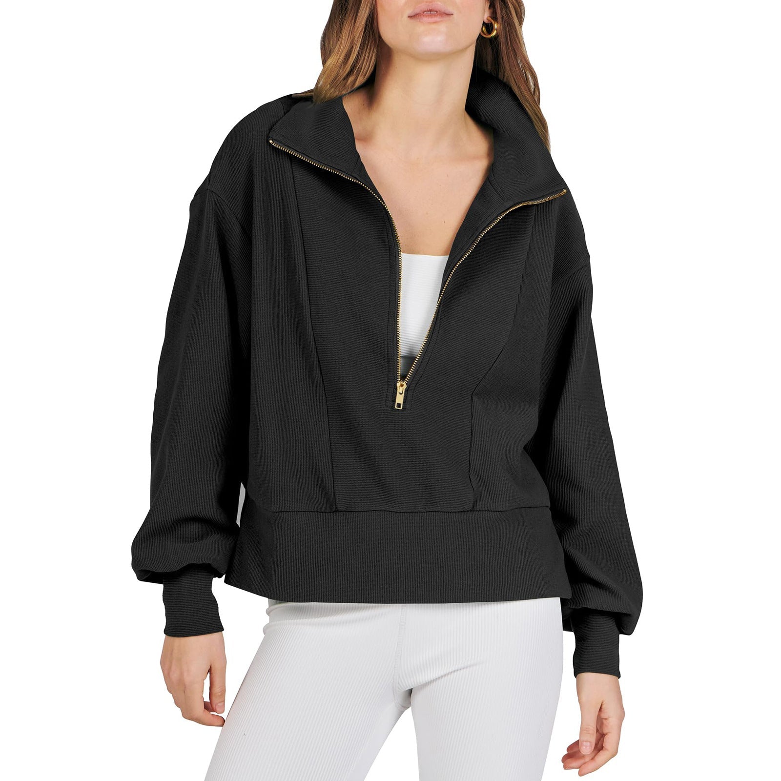 Damen sportlicher Pullover mit hohem Kragen und Reißverschluss R&B
