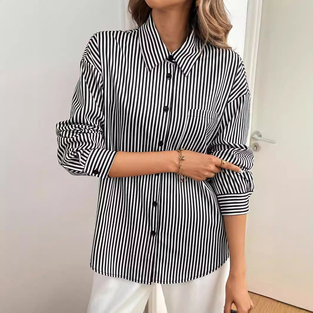 Damen gestreifte Bluse mit tiefer Rückenausschnitt und Schleifen-Detail R&B
