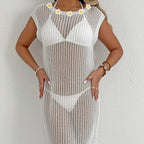 Damen luftiger Netzstrandkleid mit Fransen R&B