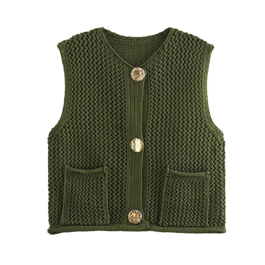 Damen Strickweste mit Knopfleiste und Taschen R&B