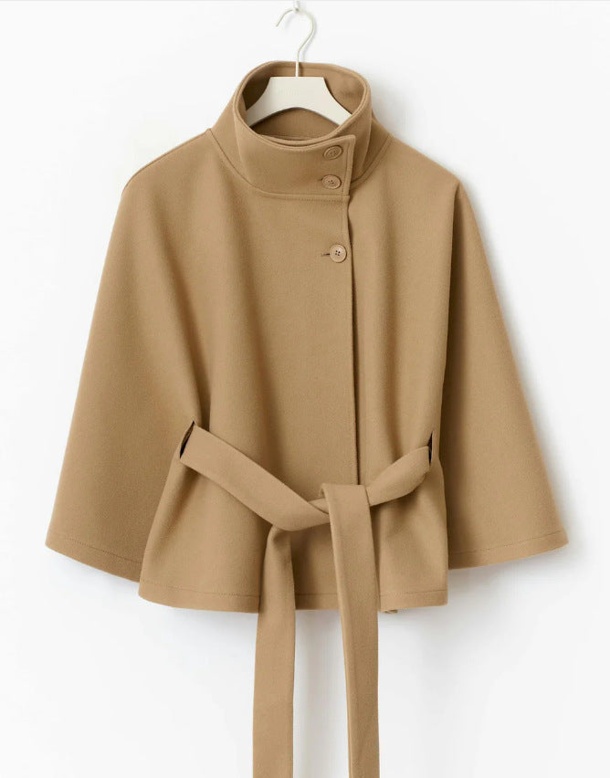 R&B | Stehkragen Knopf Gürtel Cape Trenchcoat
