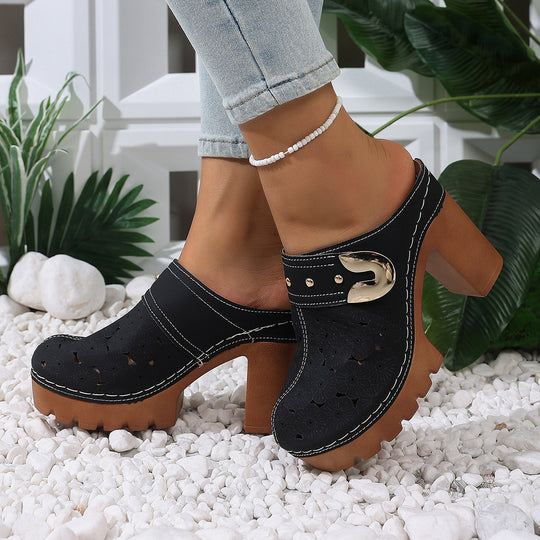 Damen modische Clogs mit perforiertem Design und elegantem Blockabsatz R&B