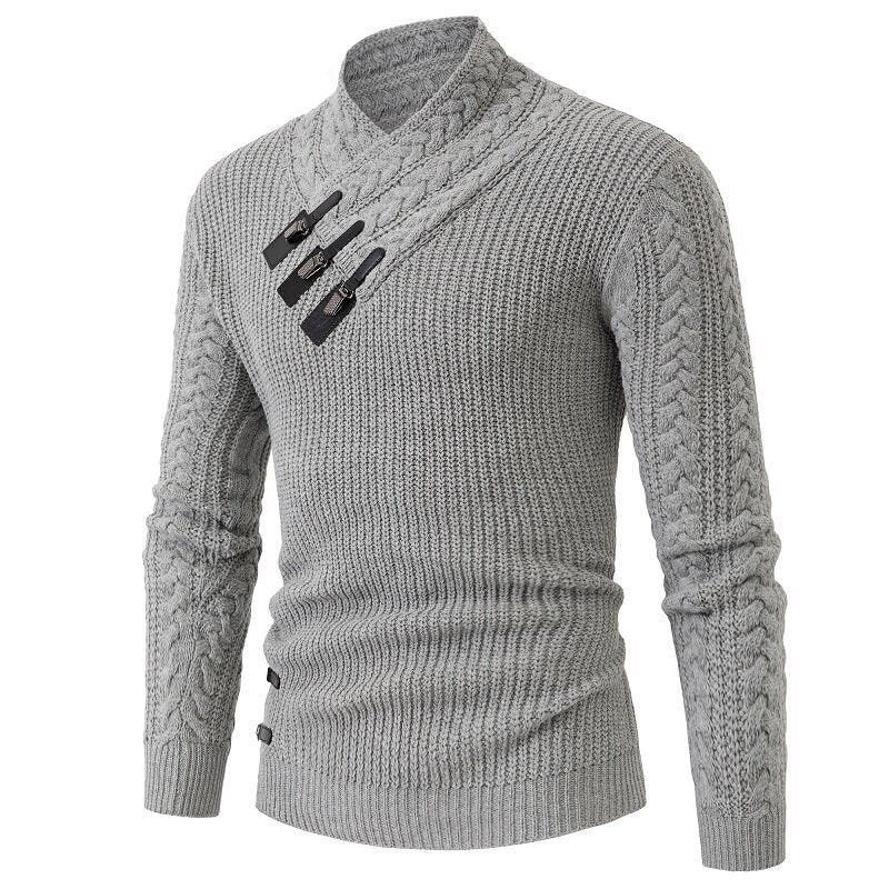 Herren Strickpullover mit elegantem Schalkragen und Zopfmuster R&B